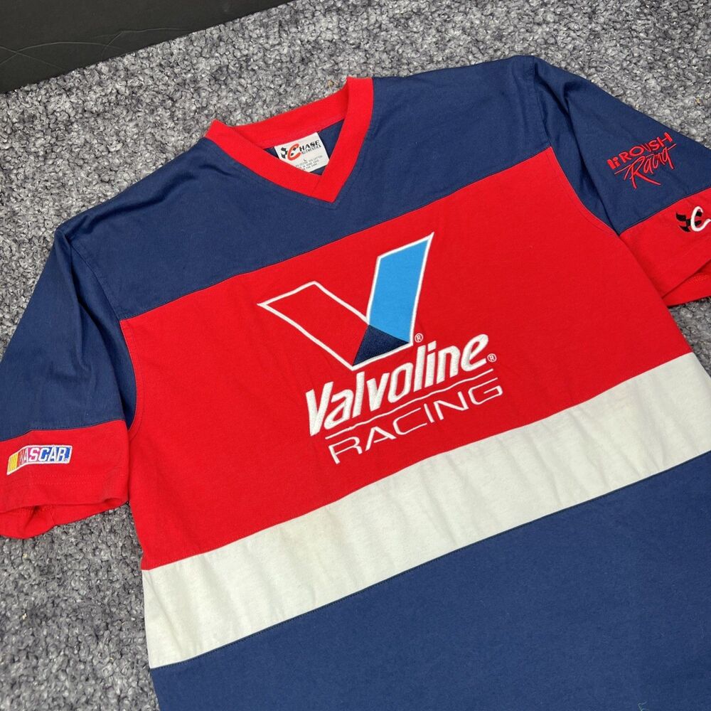 Vintage Valvoline Racing Shirt Colorblock V Neck Nascar #6 Mark Martin Size L